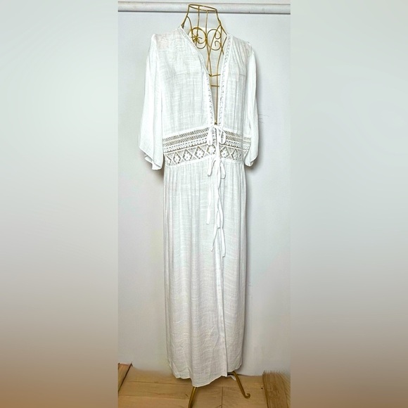 NEW Boho White Lace Beach Dress Coverup with Flutter Sleeves & 2-Tie Front, OS - Picture 4 of 13
